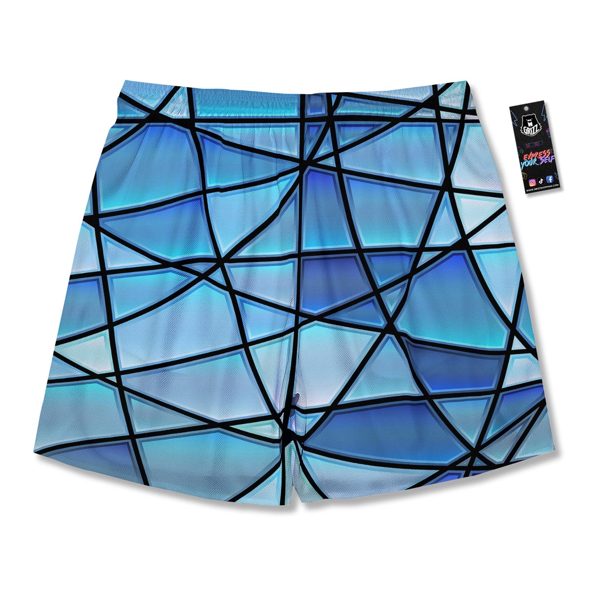 Stained Glass Mosaic Teal Print Men's Running Shorts-grizzshop