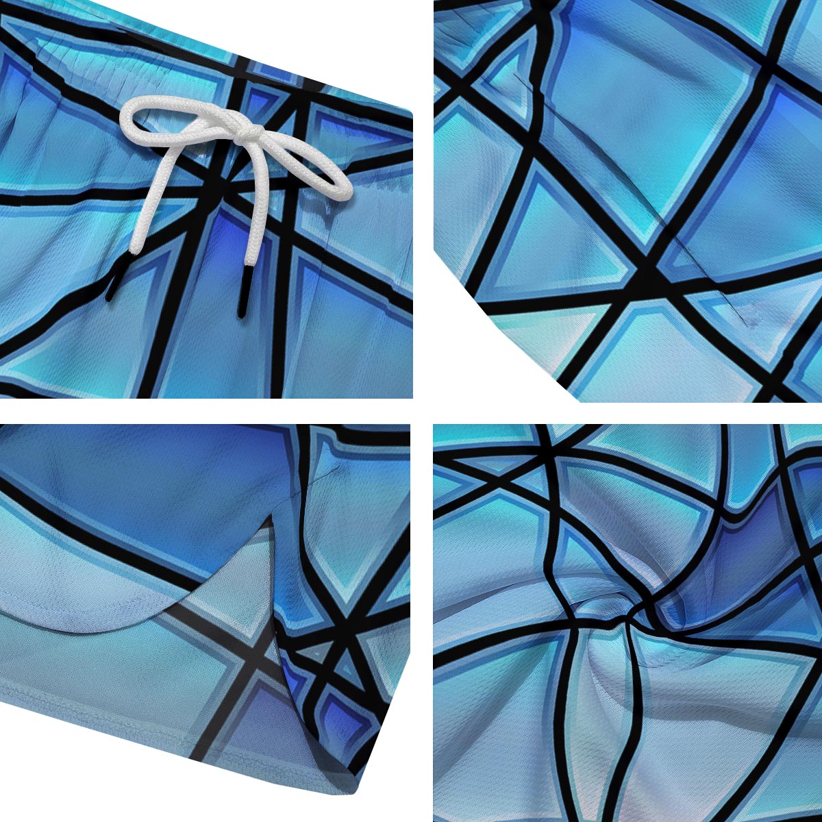 Stained Glass Mosaic Teal Print Men's Running Shorts-grizzshop