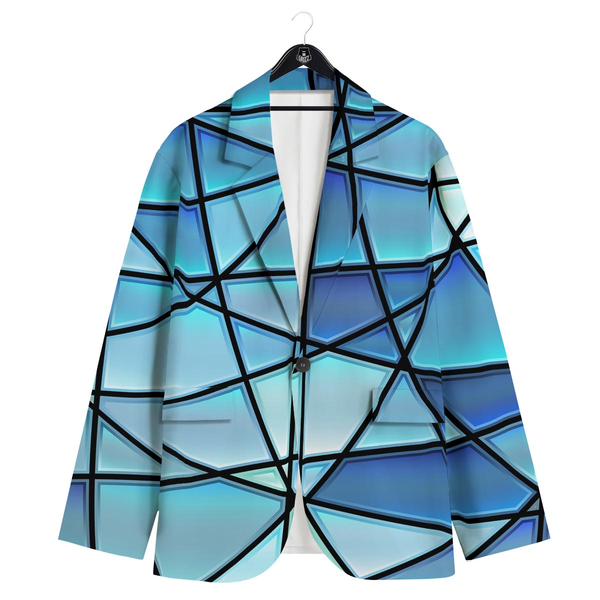 Stained Glass Mosaic Teal Print Men's Sport Coat-grizzshop