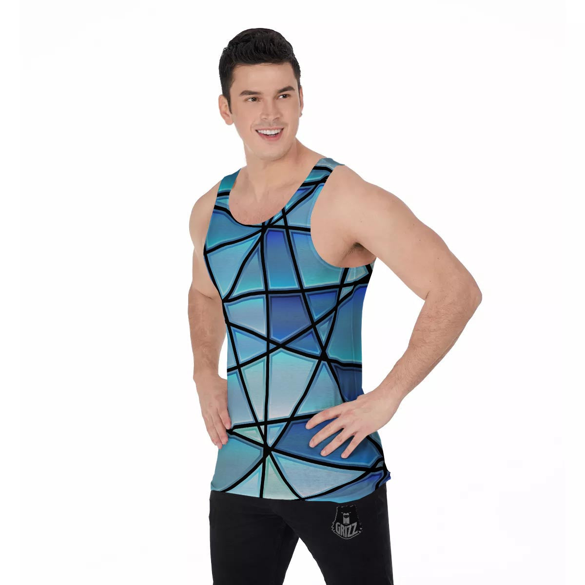 Stained Glass Mosaic Teal Print Men's Tank Top-grizzshop