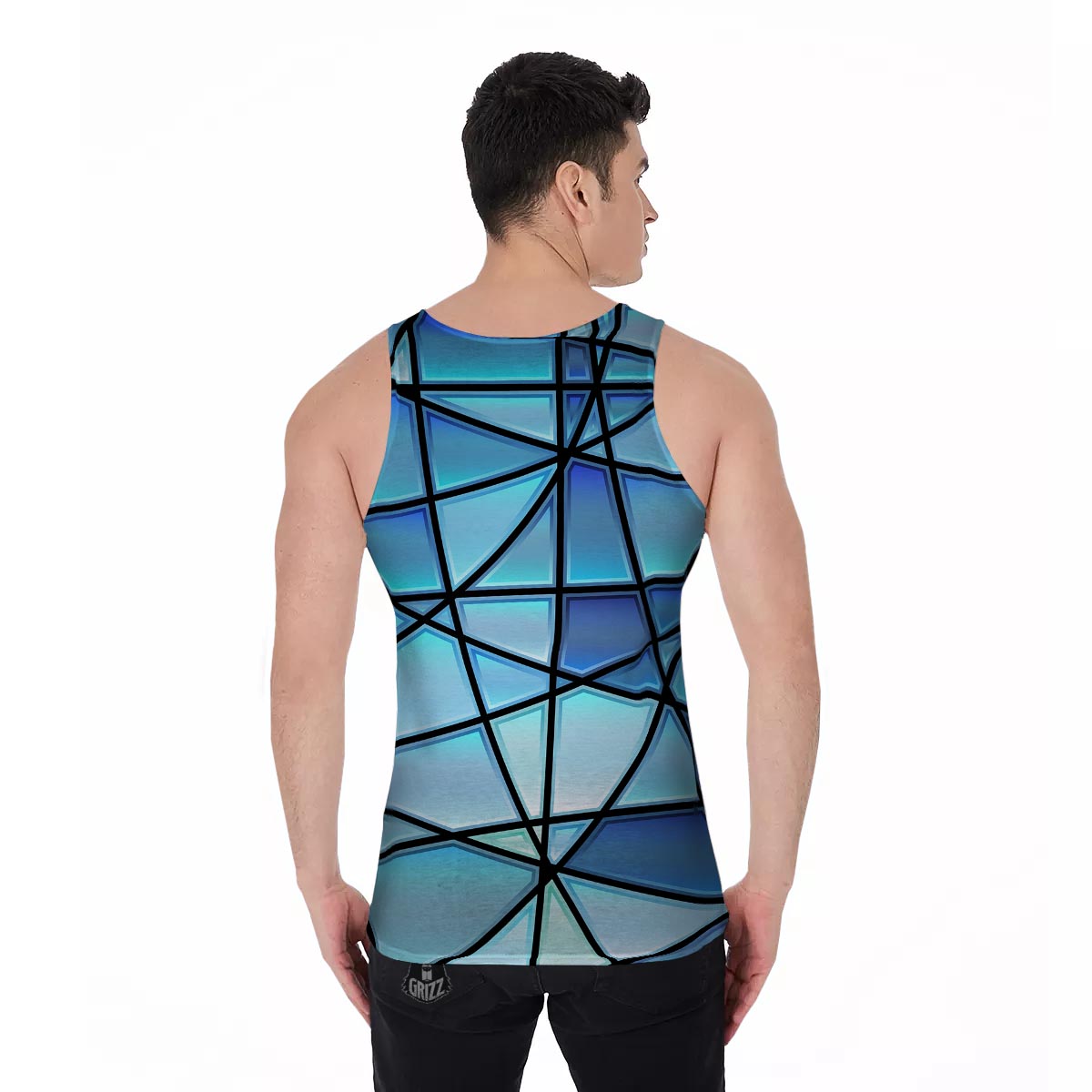 Stained Glass Mosaic Teal Print Men's Tank Top-grizzshop