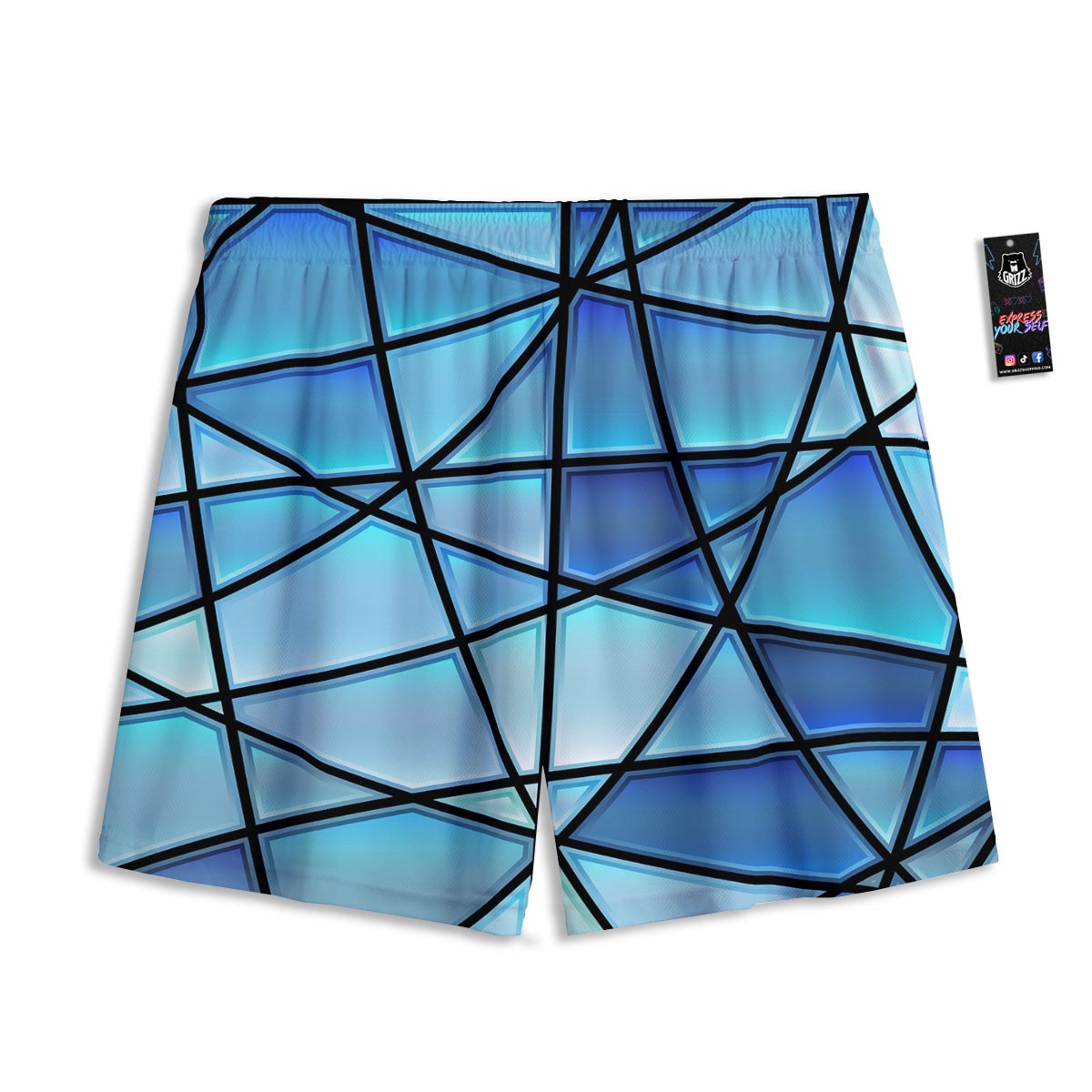 Stained Glass Mosaic Teal Print Mesh Shorts