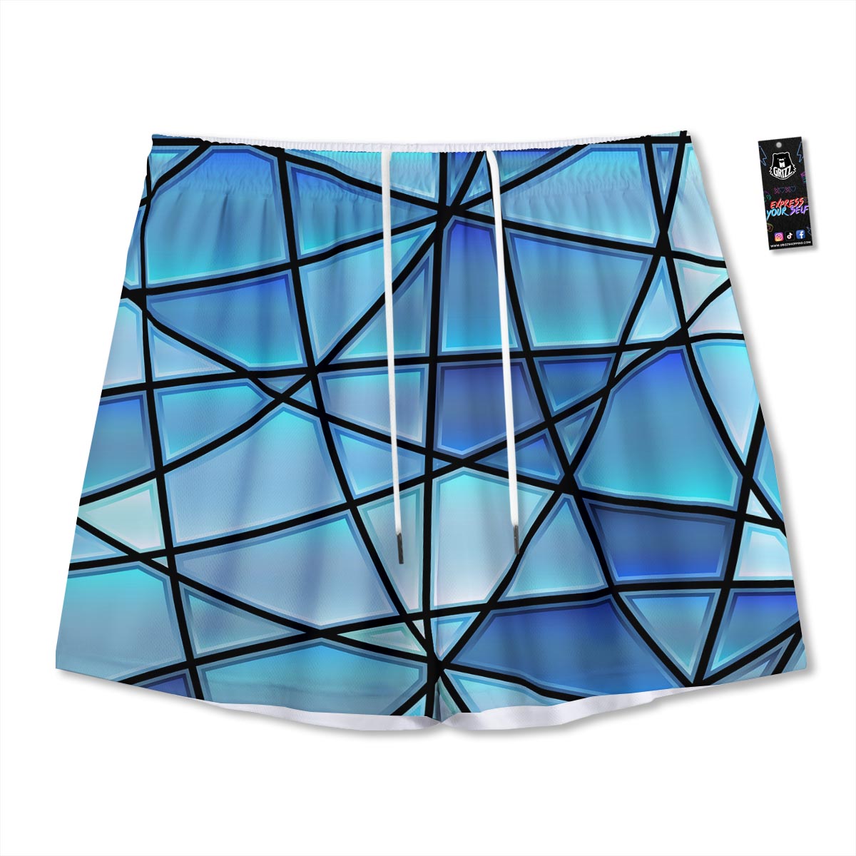 Stained Glass Mosaic Teal Print Mesh Shorts