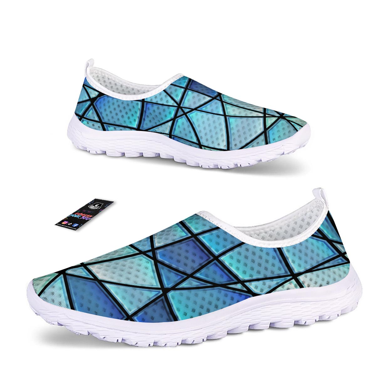 Stained Glass Mosaic Teal Print Nurse Shoes-grizzshop