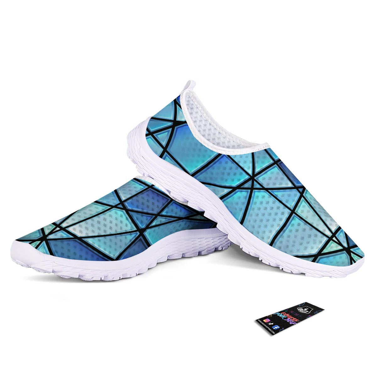 Stained Glass Mosaic Teal Print Nurse Shoes-grizzshop