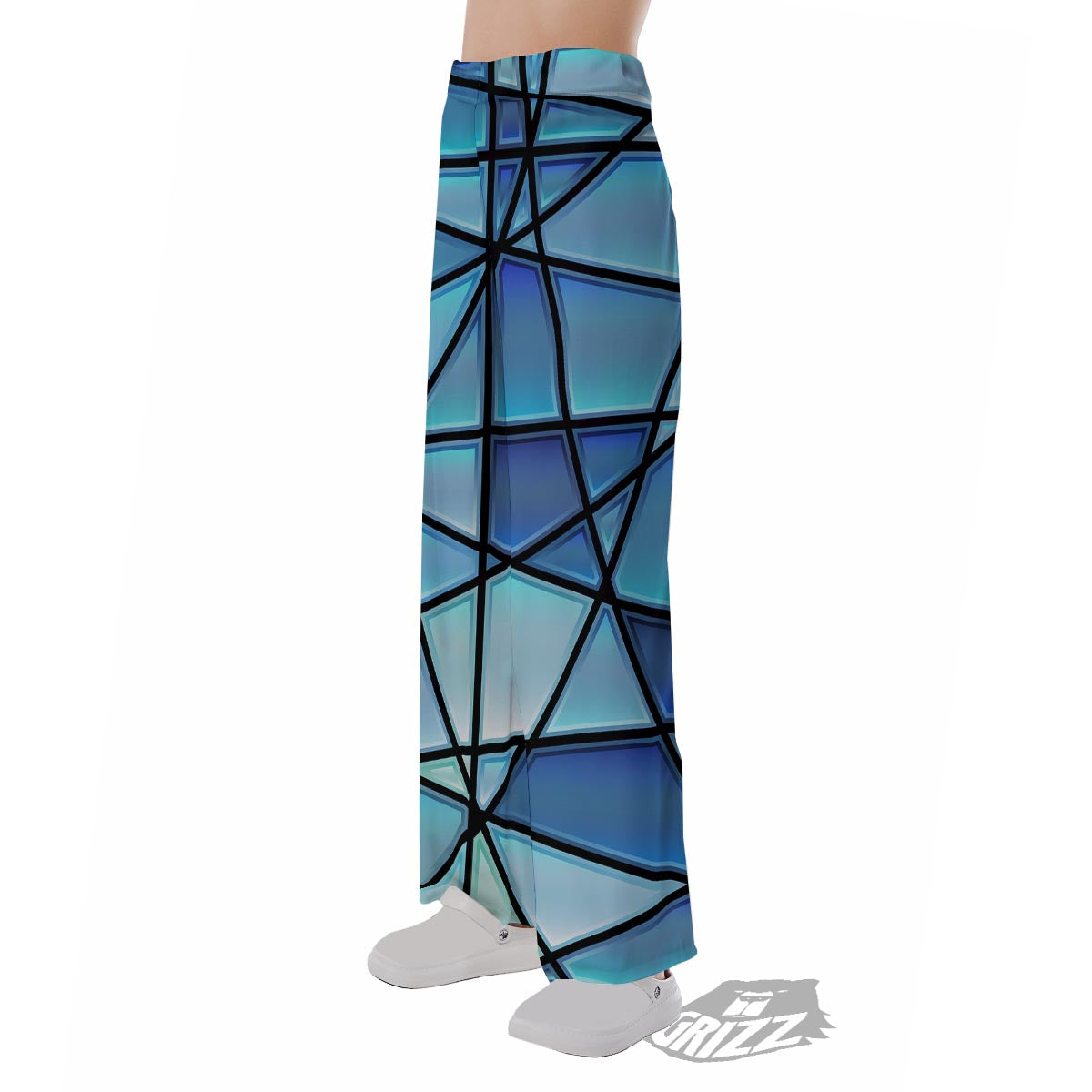 Stained Glass Mosaic Teal Print Pajama Pants-grizzshop