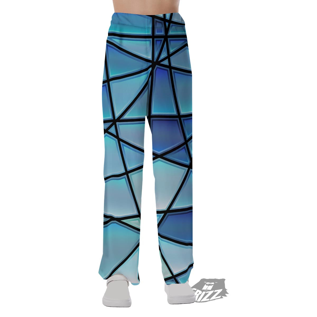 Stained Glass Mosaic Teal Print Pajama Pants-grizzshop