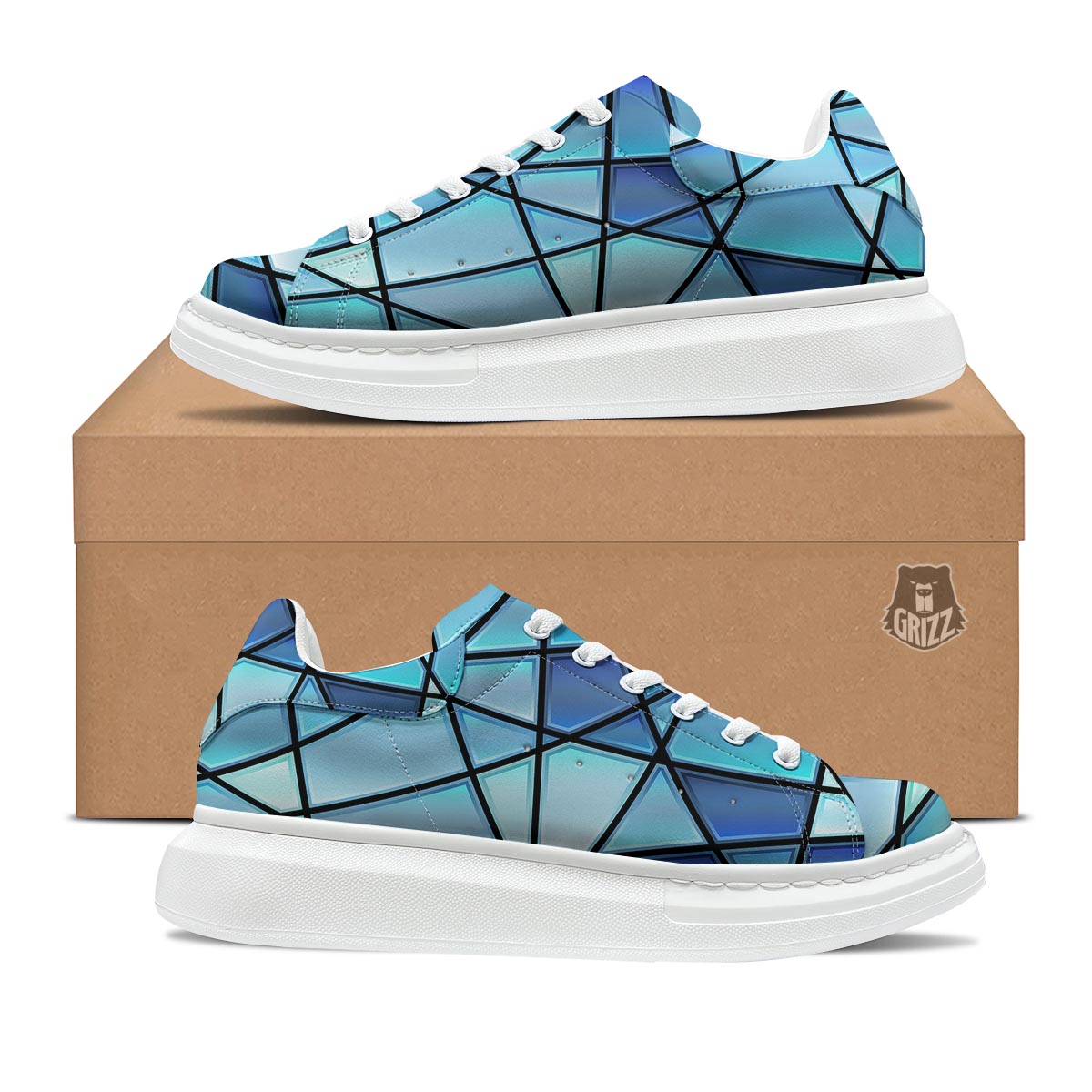 Stained Glass Mosaic Teal Print Platform Shoes-grizzshop