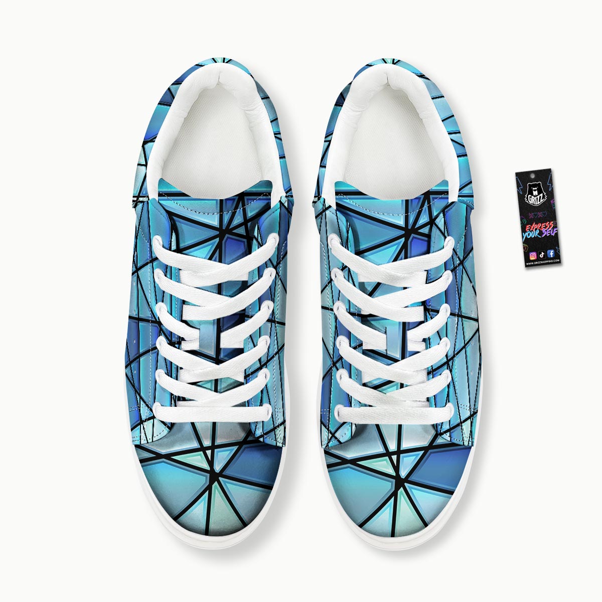 Stained Glass Mosaic Teal Print Platform Shoes-grizzshop