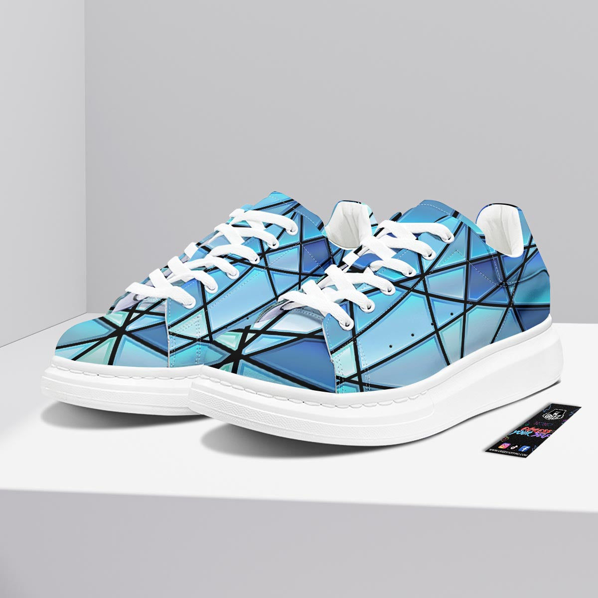 Stained Glass Mosaic Teal Print Platform Shoes-grizzshop