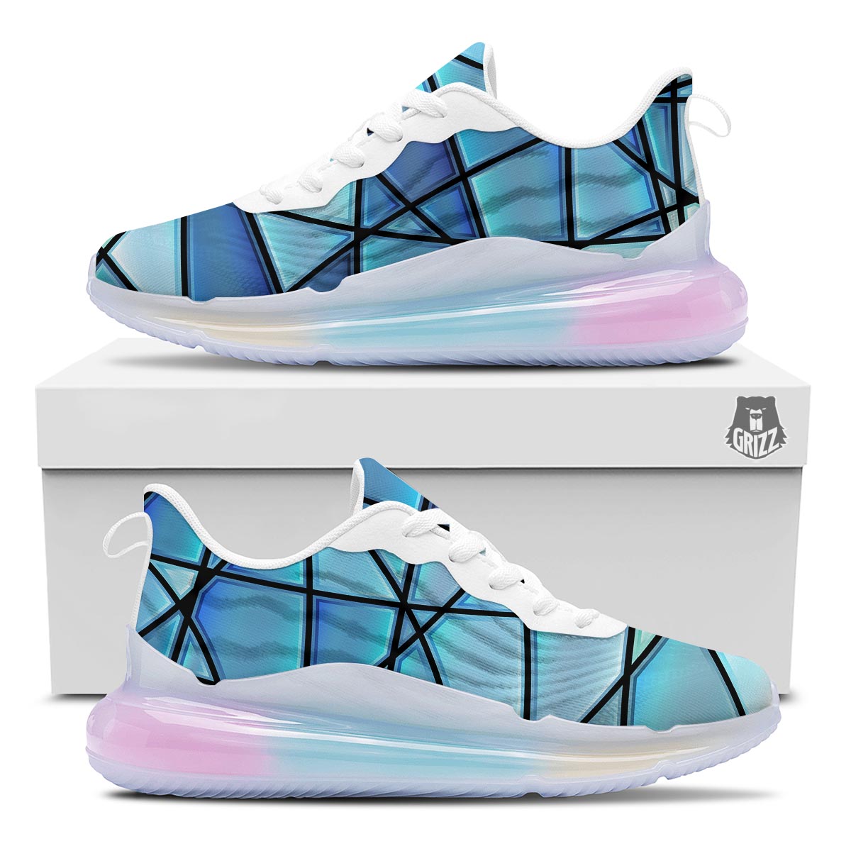Stained Glass Mosaic Teal Print Running Sneakers-grizzshop