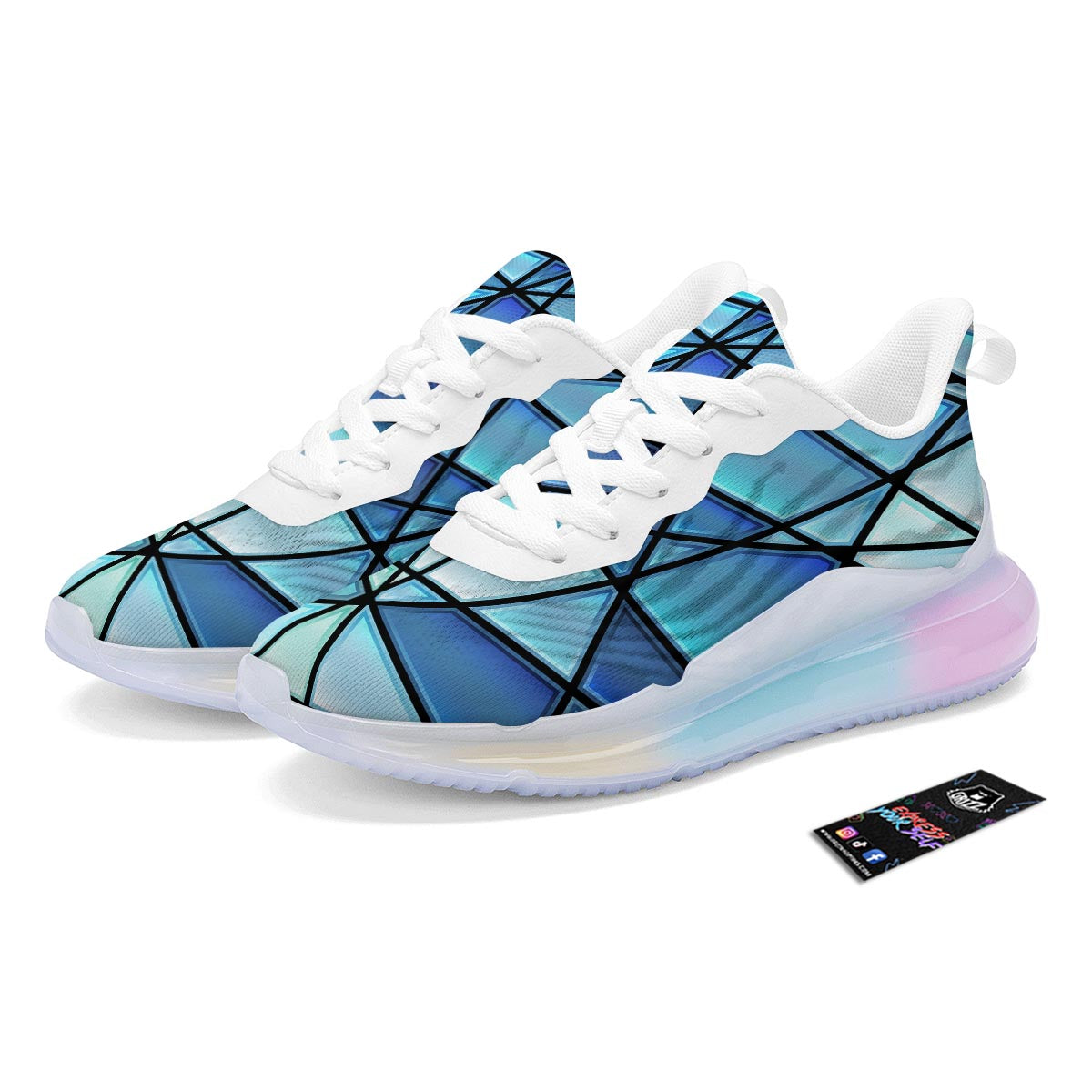 Stained Glass Mosaic Teal Print Running Sneakers-grizzshop