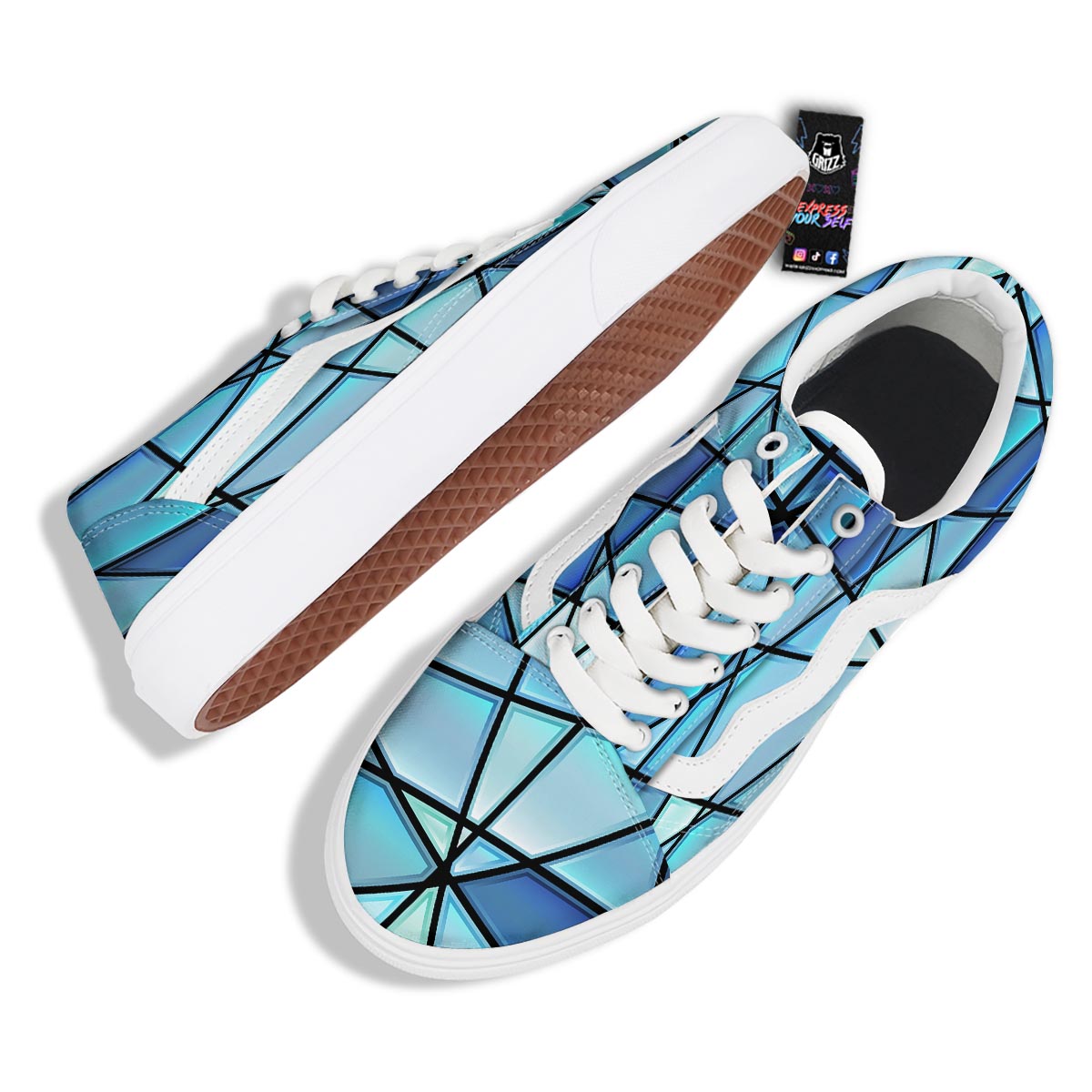 Stained Glass Mosaic Teal Print Skate Shoes-grizzshop