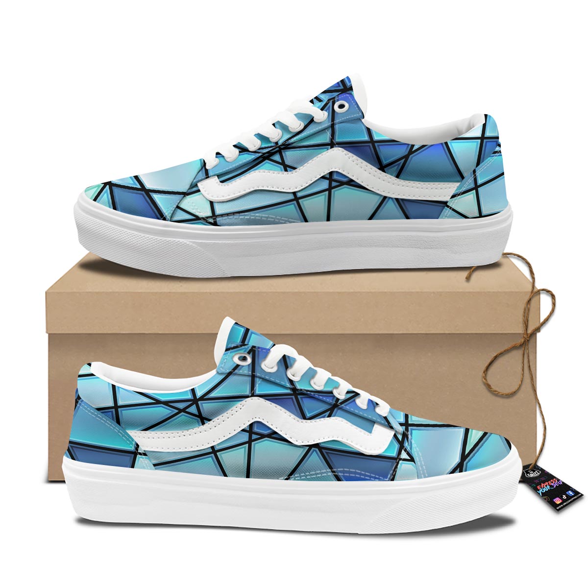 Stained Glass Mosaic Teal Print Skate Shoes-grizzshop