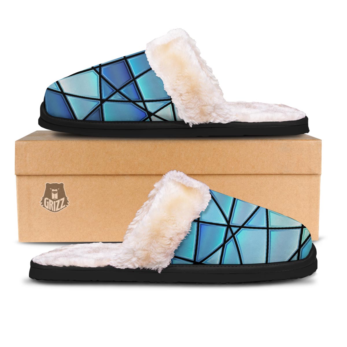 Stained Glass Mosaic Teal Print Slippers-grizzshop