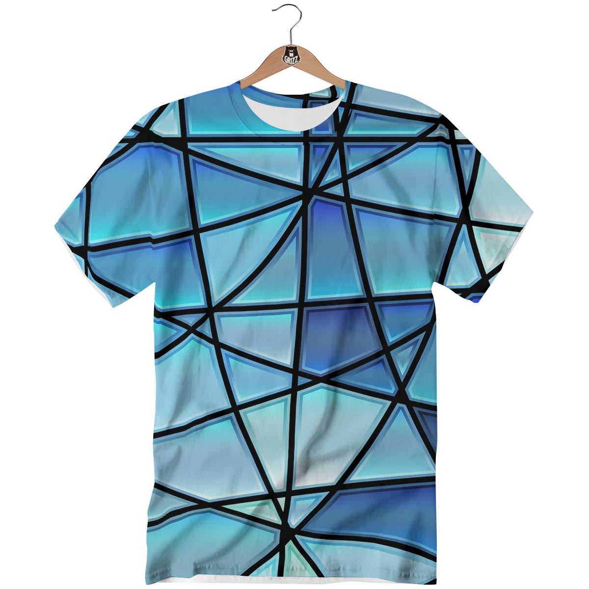 Stained Glass Mosaic Teal Print T-Shirt-grizzshop