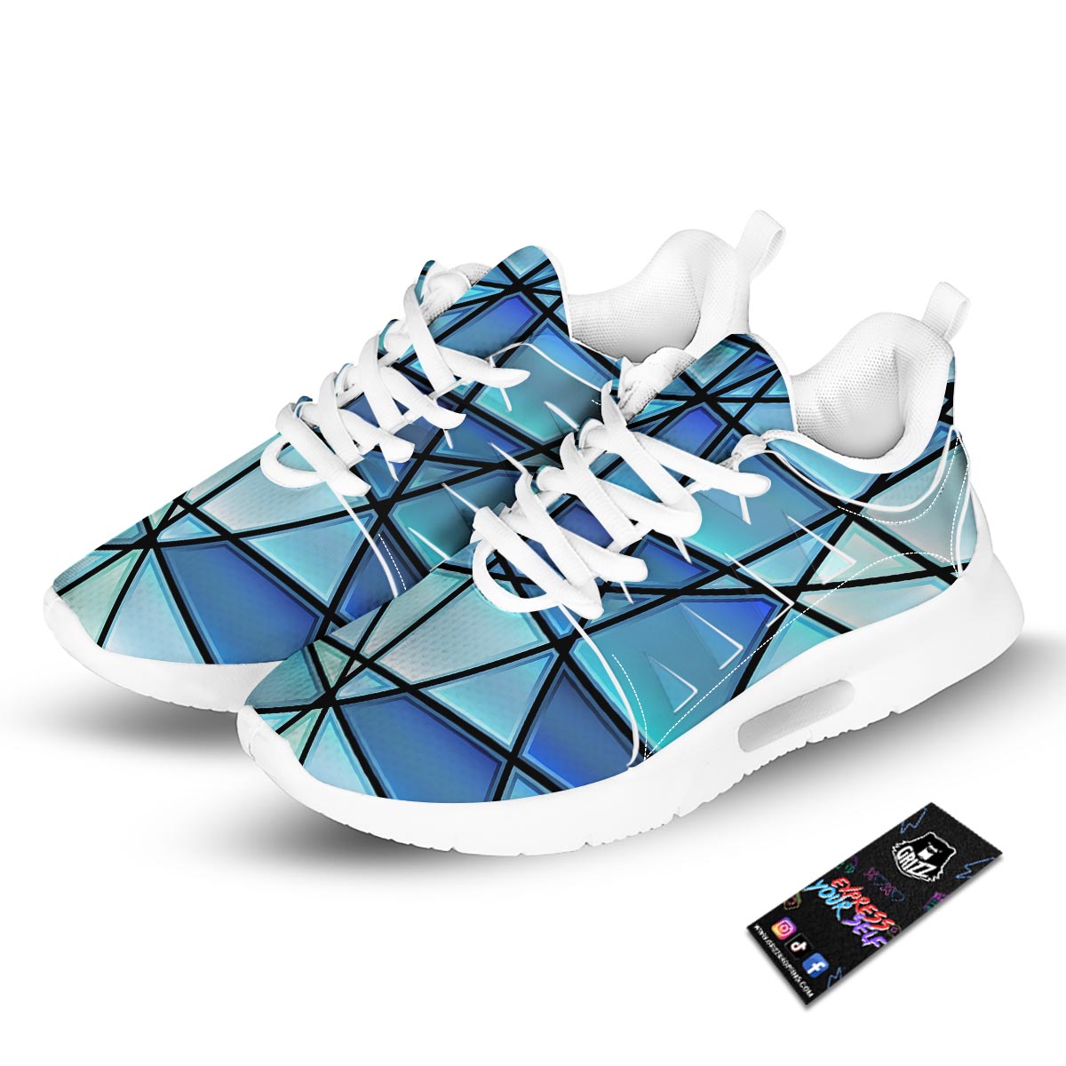 Stained Glass Mosaic Teal Print Tennis Shoes-grizzshop