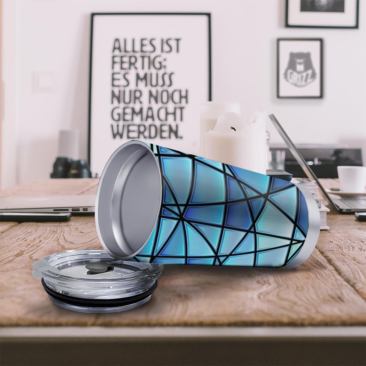 Stained Glass Mosaic Teal Print Tumbler-grizzshop