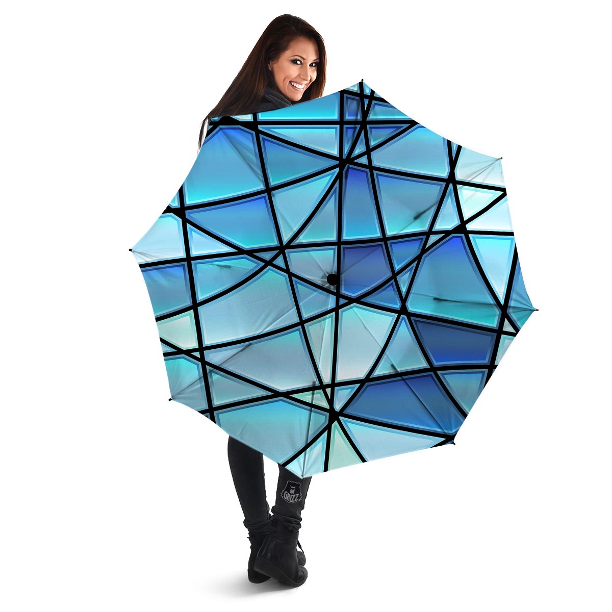 Stained Glass Mosaic Teal Print Umbrella-grizzshop