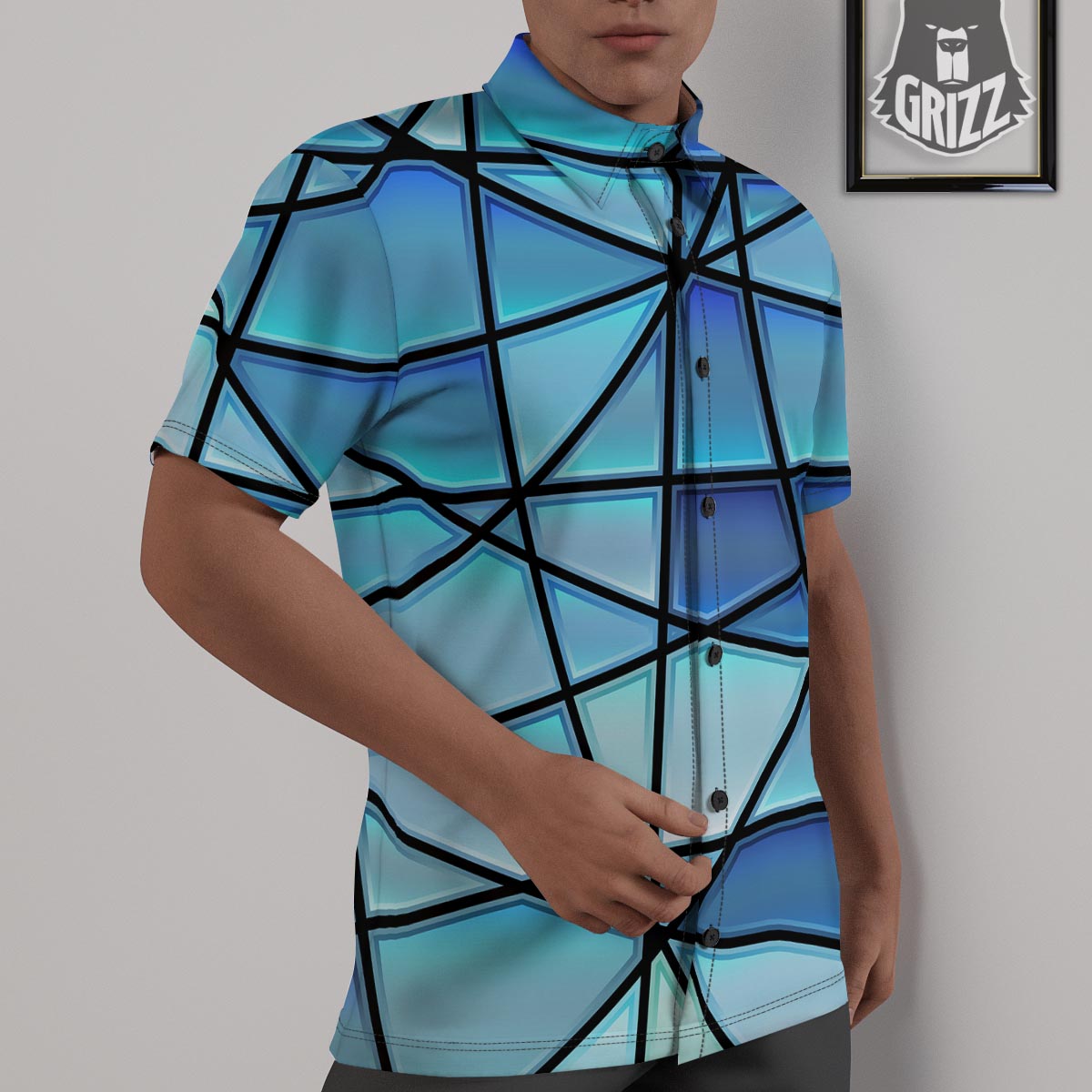 Stained Glass Mosaic Teal Print Untucked Shirts-grizzshop