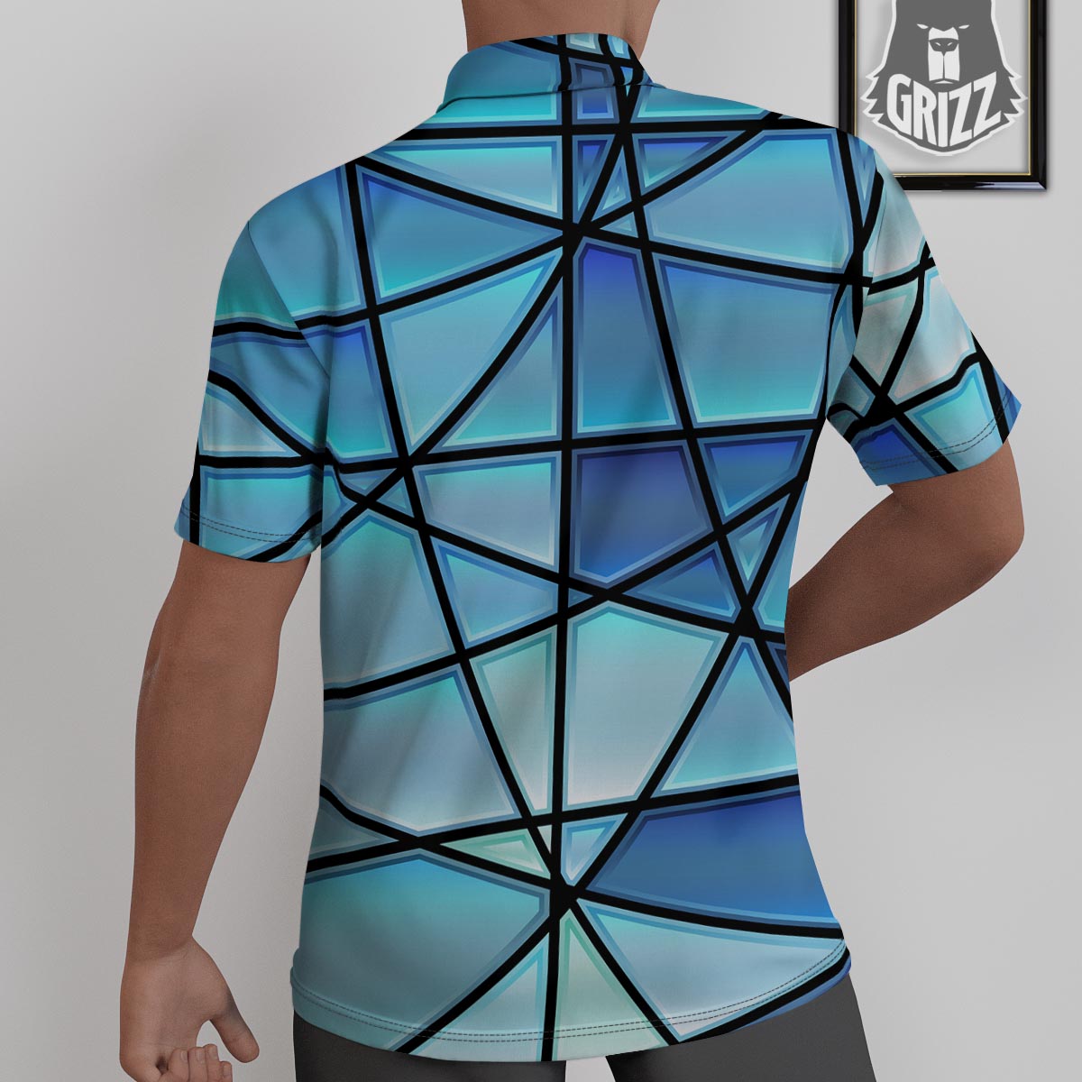 Stained Glass Mosaic Teal Print Untucked Shirts-grizzshop