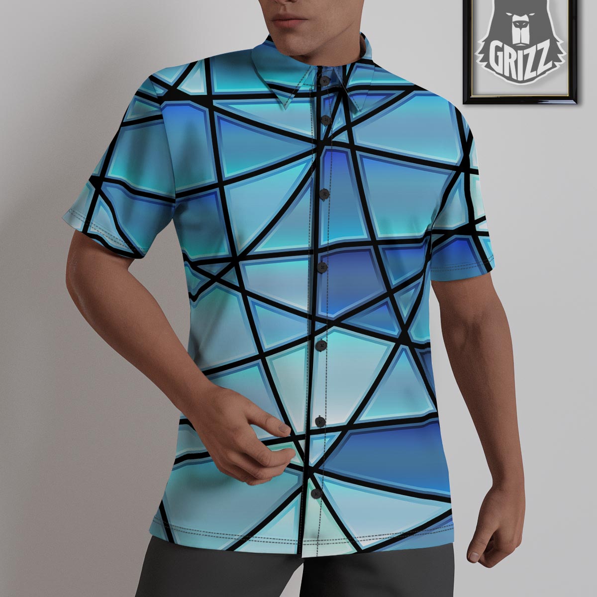 Stained Glass Mosaic Teal Print Untucked Shirts-grizzshop