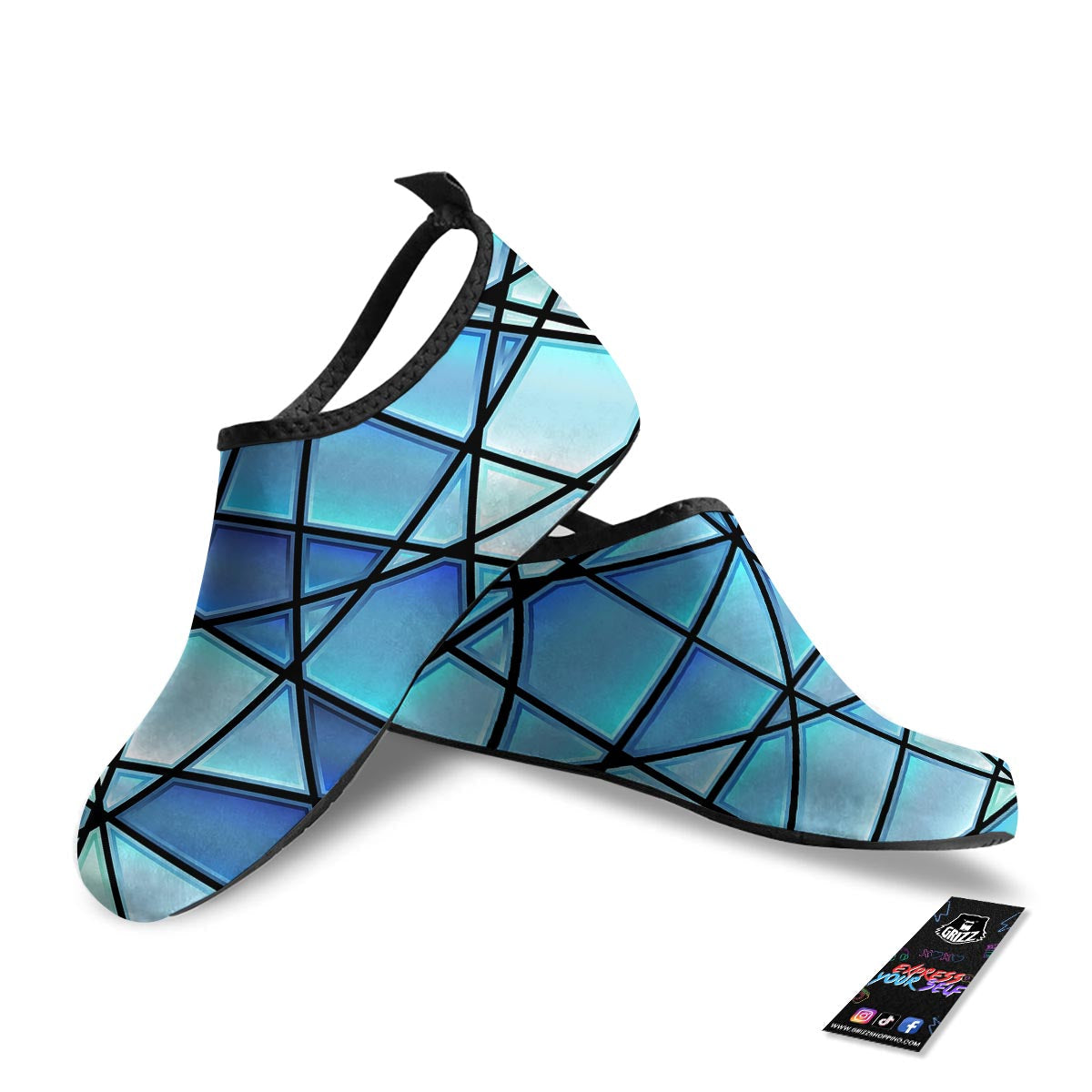 Stained Glass Mosaic Teal Print Water Shoes-grizzshop