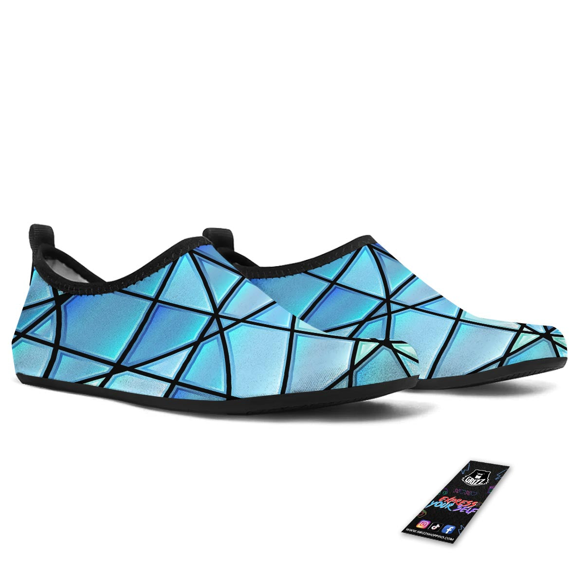 Stained Glass Mosaic Teal Print Water Shoes-grizzshop