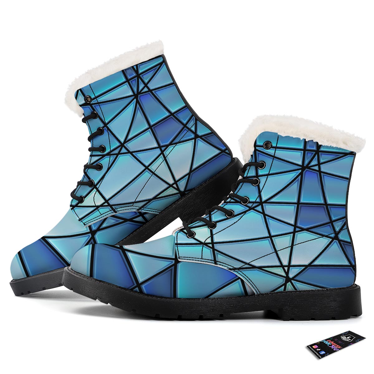 Stained Glass Mosaic Teal Print Winter Boots-grizzshop