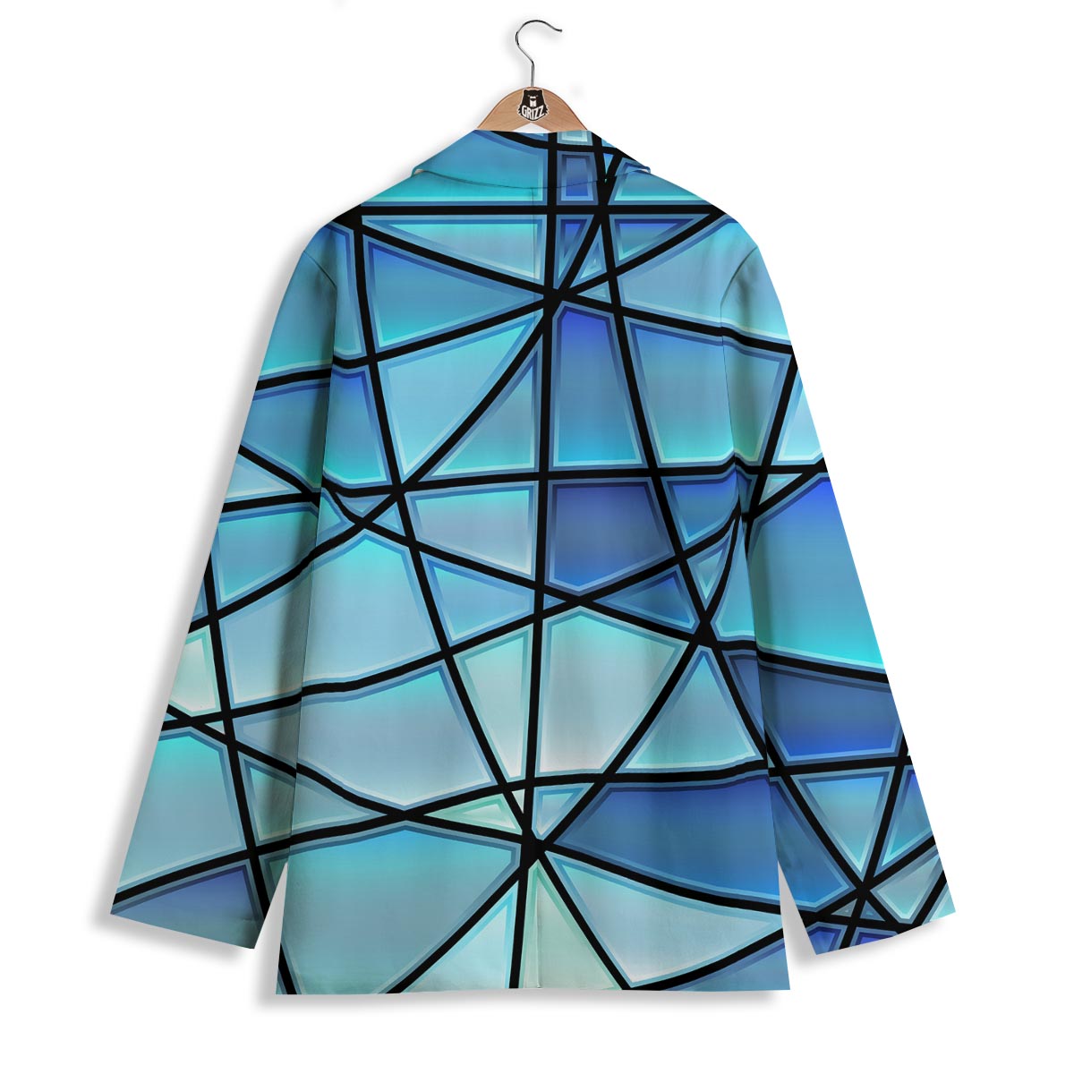 Stained Glass Mosaic Teal Print Women's Blazer-grizzshop