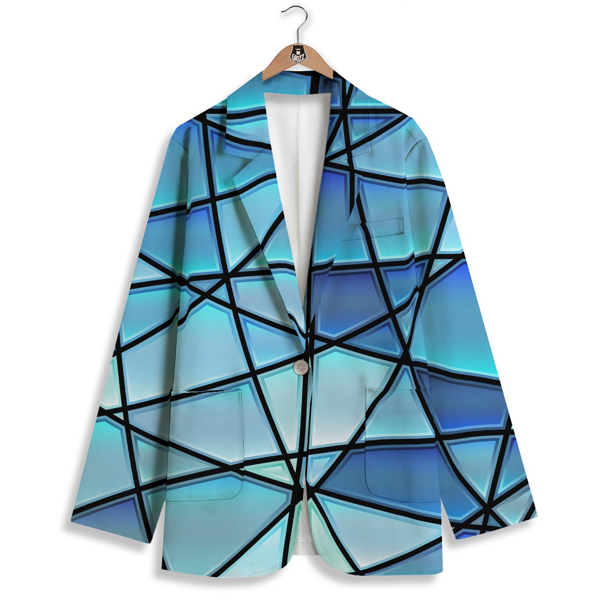 Stained Glass Mosaic Teal Print Women's Blazer-grizzshop