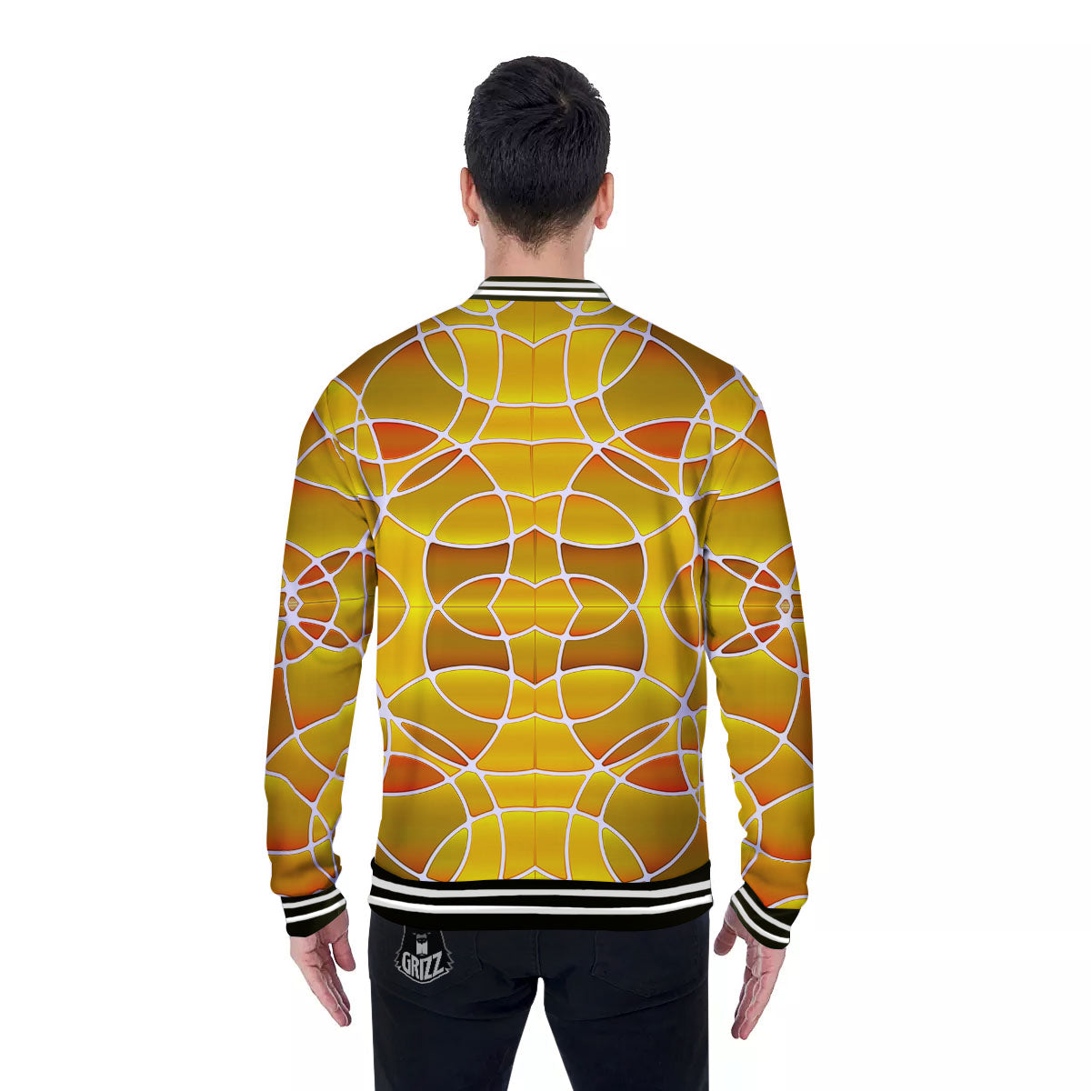 Stained Glass Mosaic Yellow Print Pattern Baseball Jacket-grizzshop