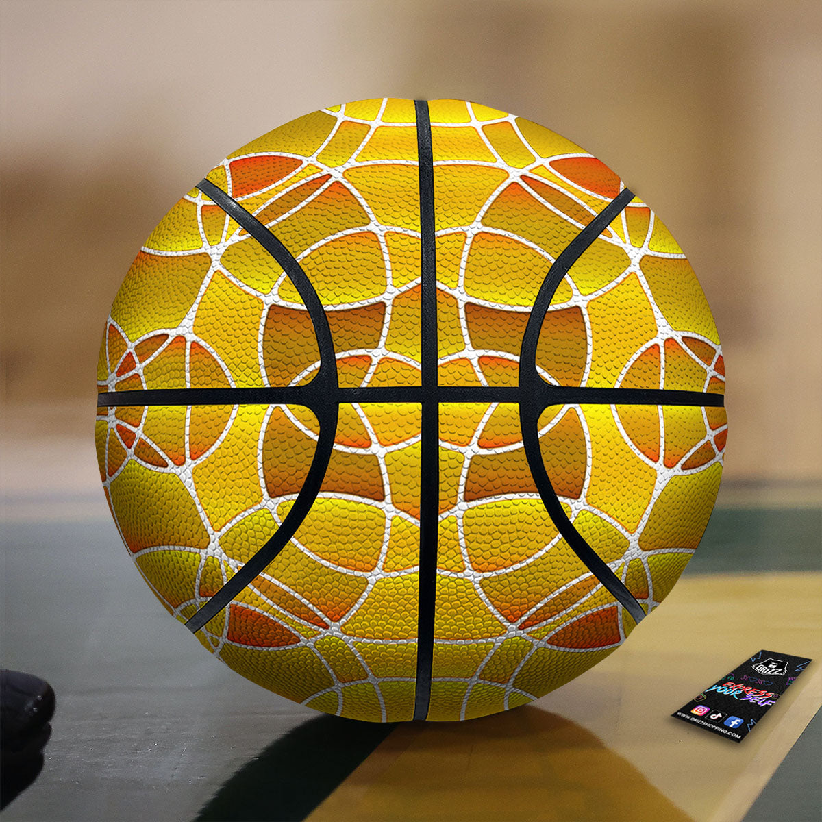 Stained Glass Mosaic Yellow Print Pattern Basketball