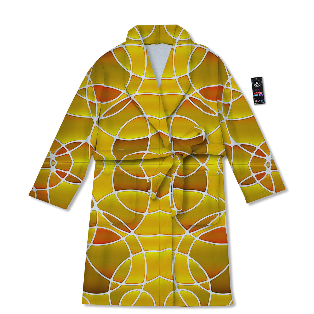 Stained Glass Mosaic Yellow Print Pattern Bathrobe-grizzshop