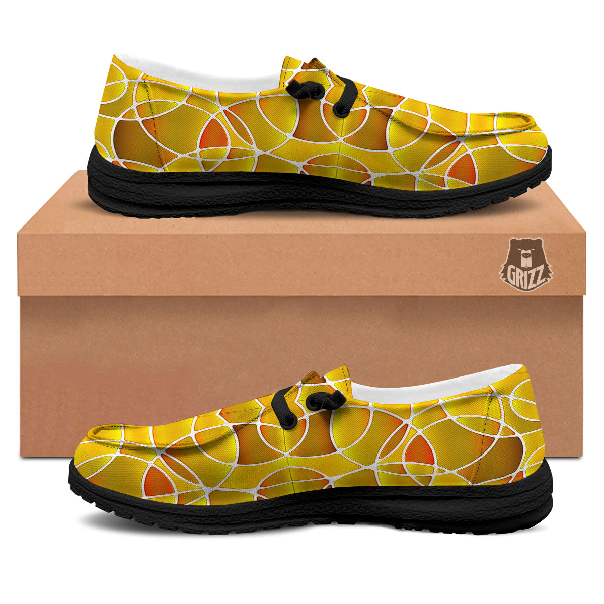 Stained Glass Mosaic Yellow Print Pattern Black Loafers-grizzshop