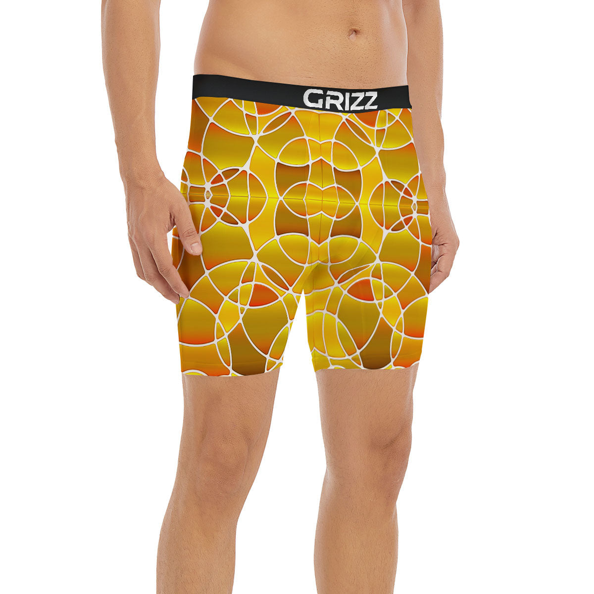 Stained Glass Mosaic Yellow Print Pattern Boxer Briefs-grizzshop