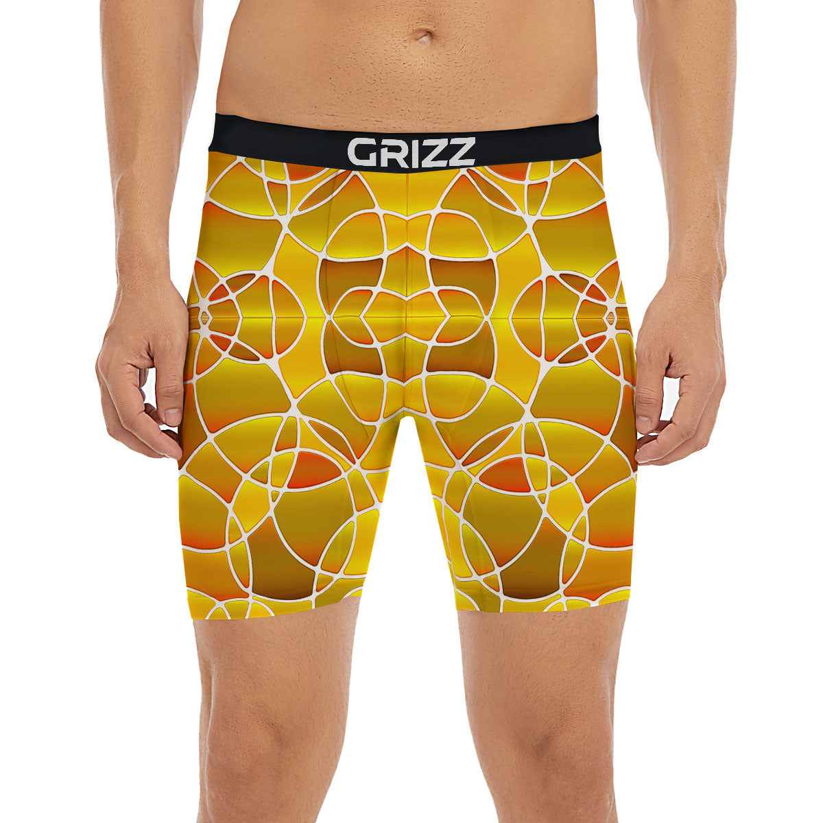 Stained Glass Mosaic Yellow Print Pattern Boxer Briefs-grizzshop