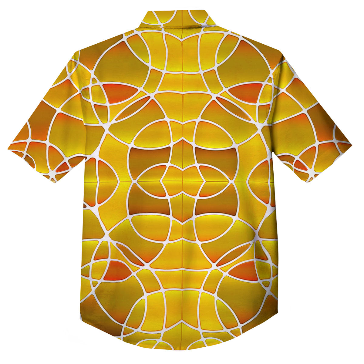 Stained Glass Mosaic Yellow Print Pattern Button Up Shirt-grizzshop