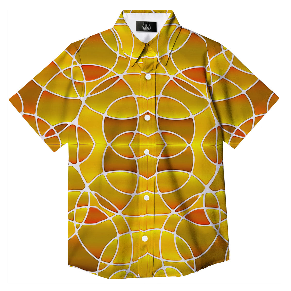 Stained Glass Mosaic Yellow Print Pattern Button Up Shirt-grizzshop
