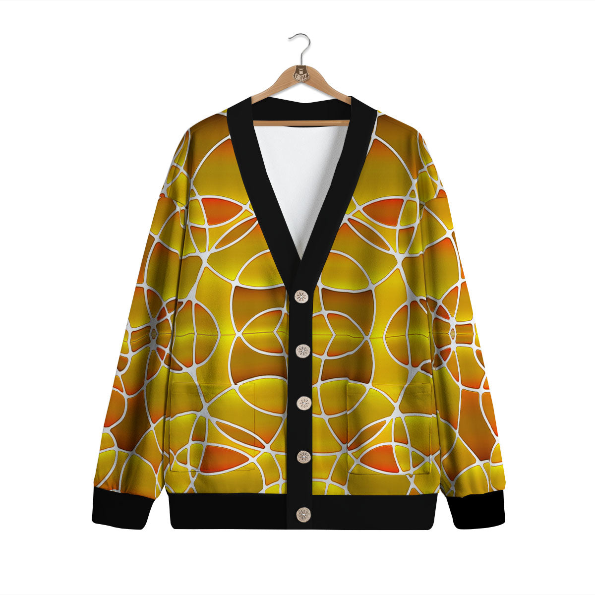 Stained Glass Mosaic Yellow Print Pattern Cardigan-grizzshop