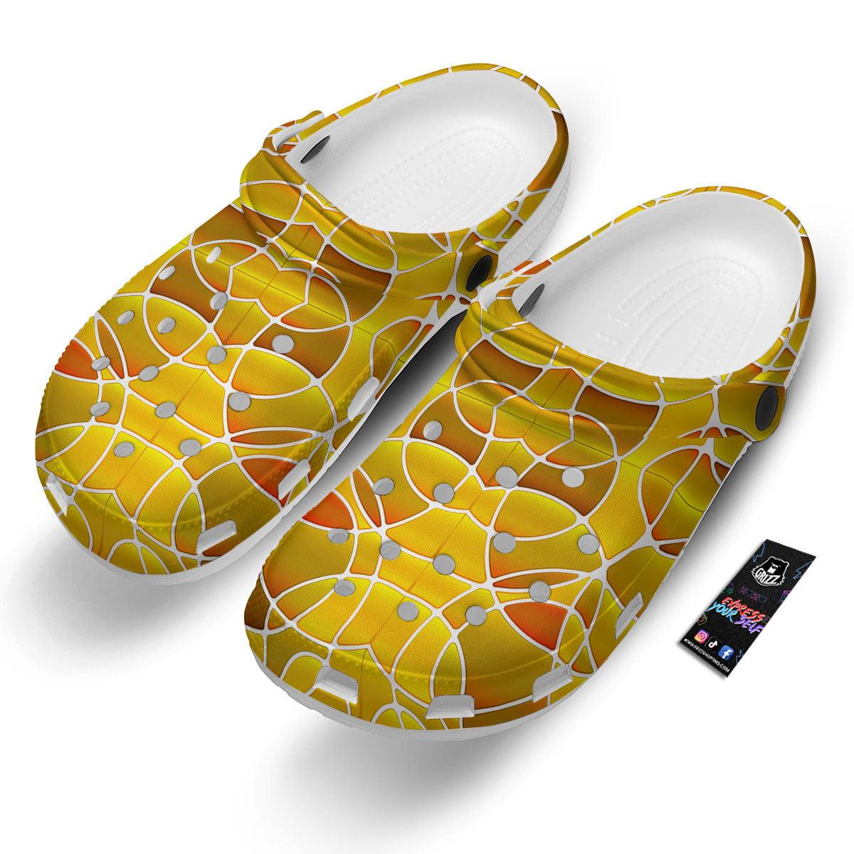 Stained Glass Mosaic Yellow Print Pattern Clog-grizzshop