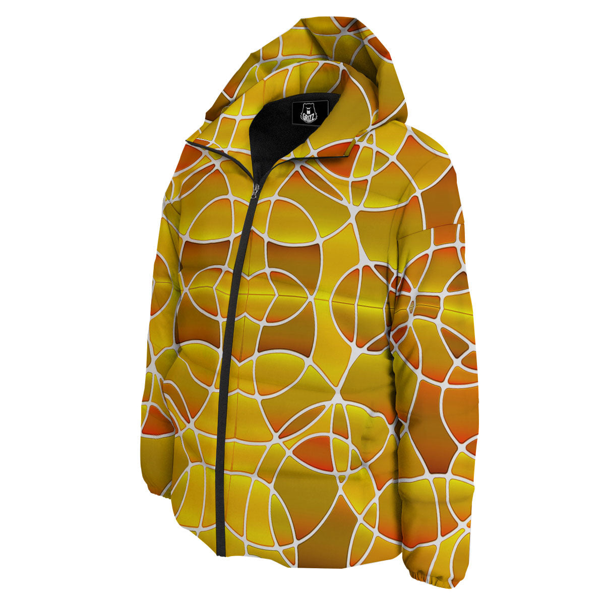 Stained Glass Mosaic Yellow Print Pattern Down Jacket-grizzshop