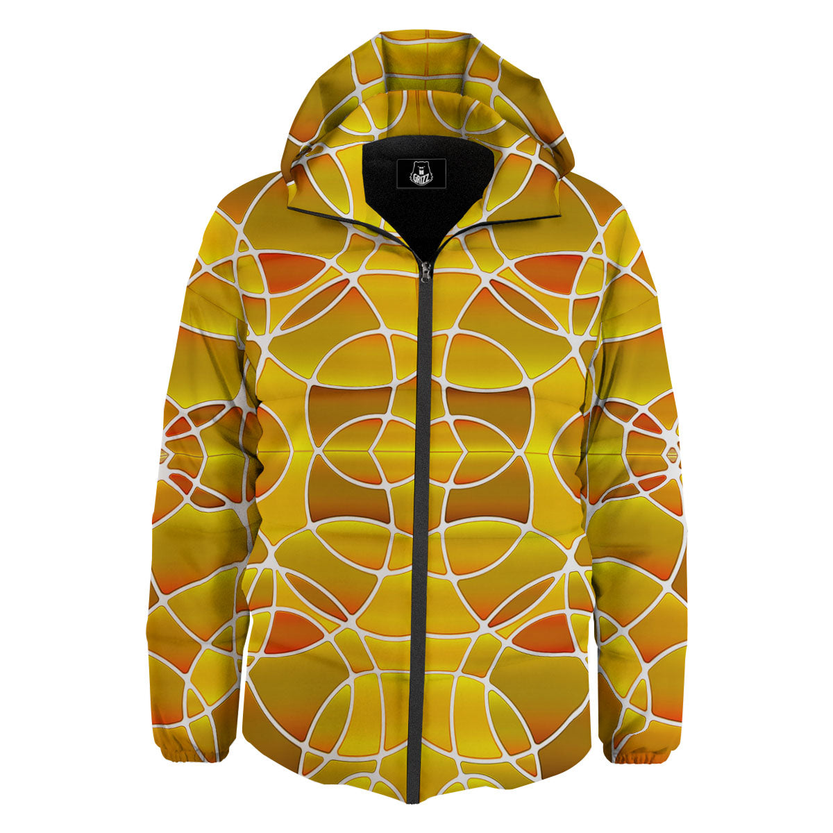 Stained Glass Mosaic Yellow Print Pattern Down Jacket-grizzshop