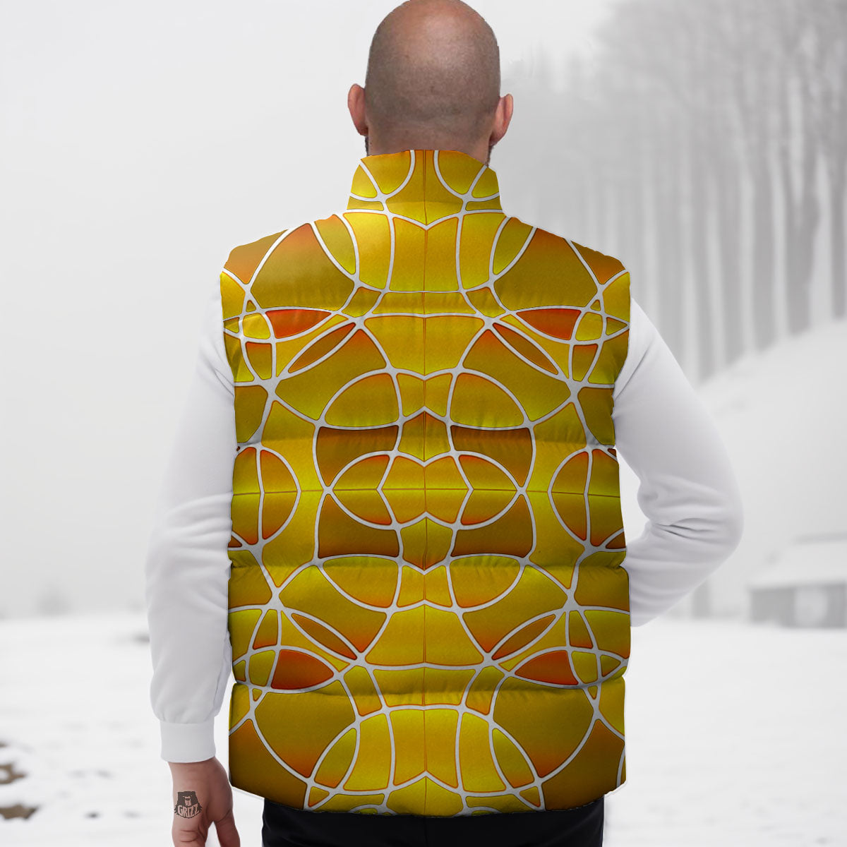 Stained Glass Mosaic Yellow Print Pattern Down Vest