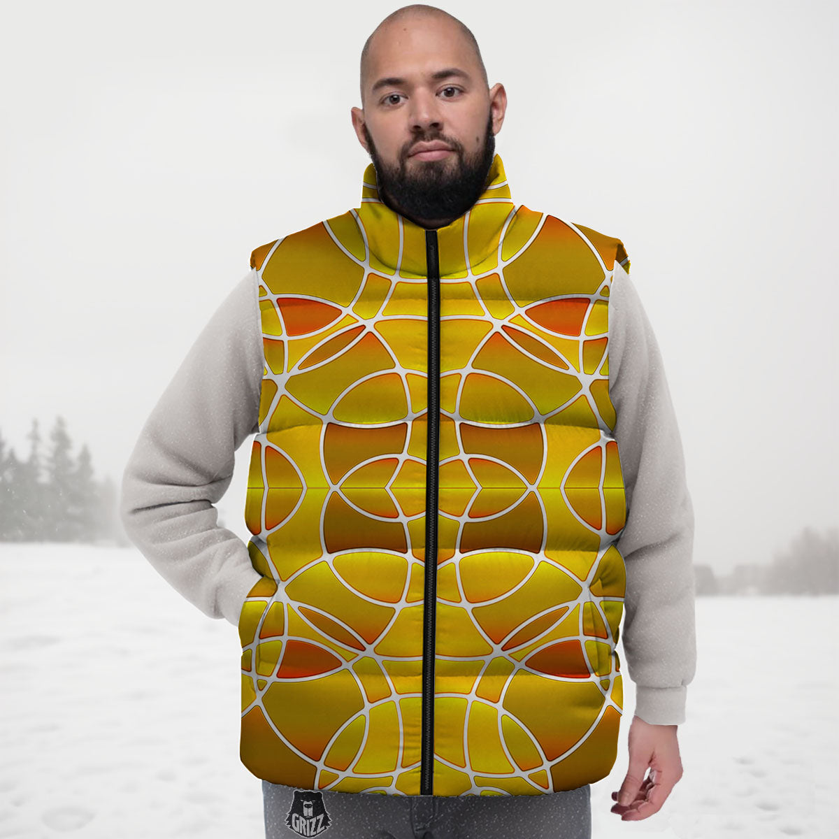 Stained Glass Mosaic Yellow Print Pattern Down Vest