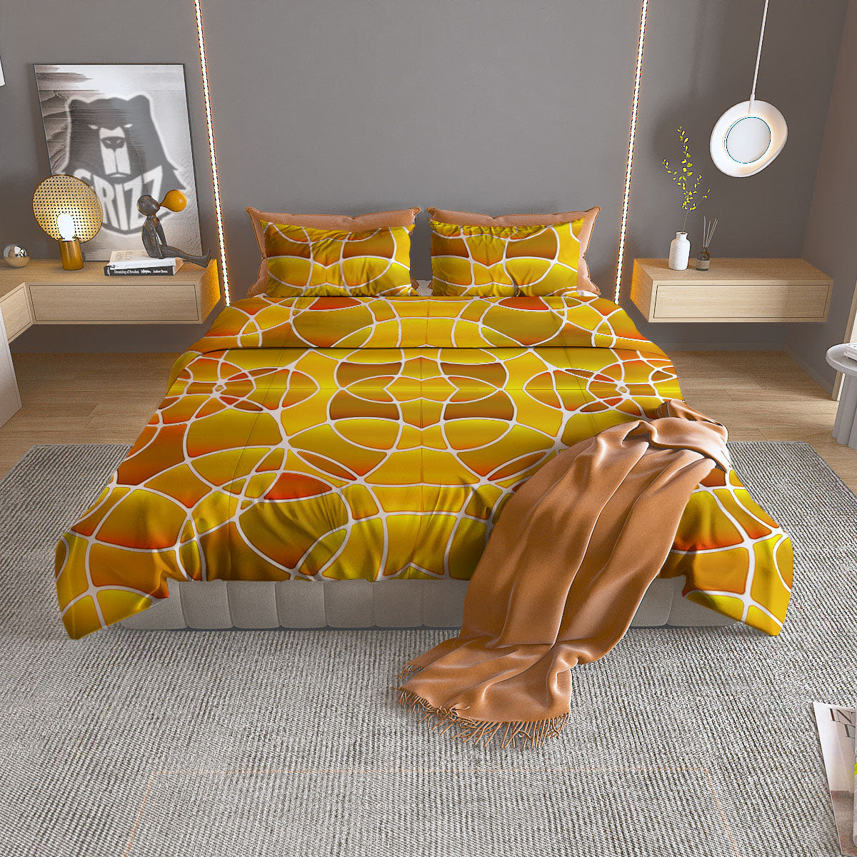 Stained Glass Mosaic Yellow Print Pattern Duvet Cover Bedding Set