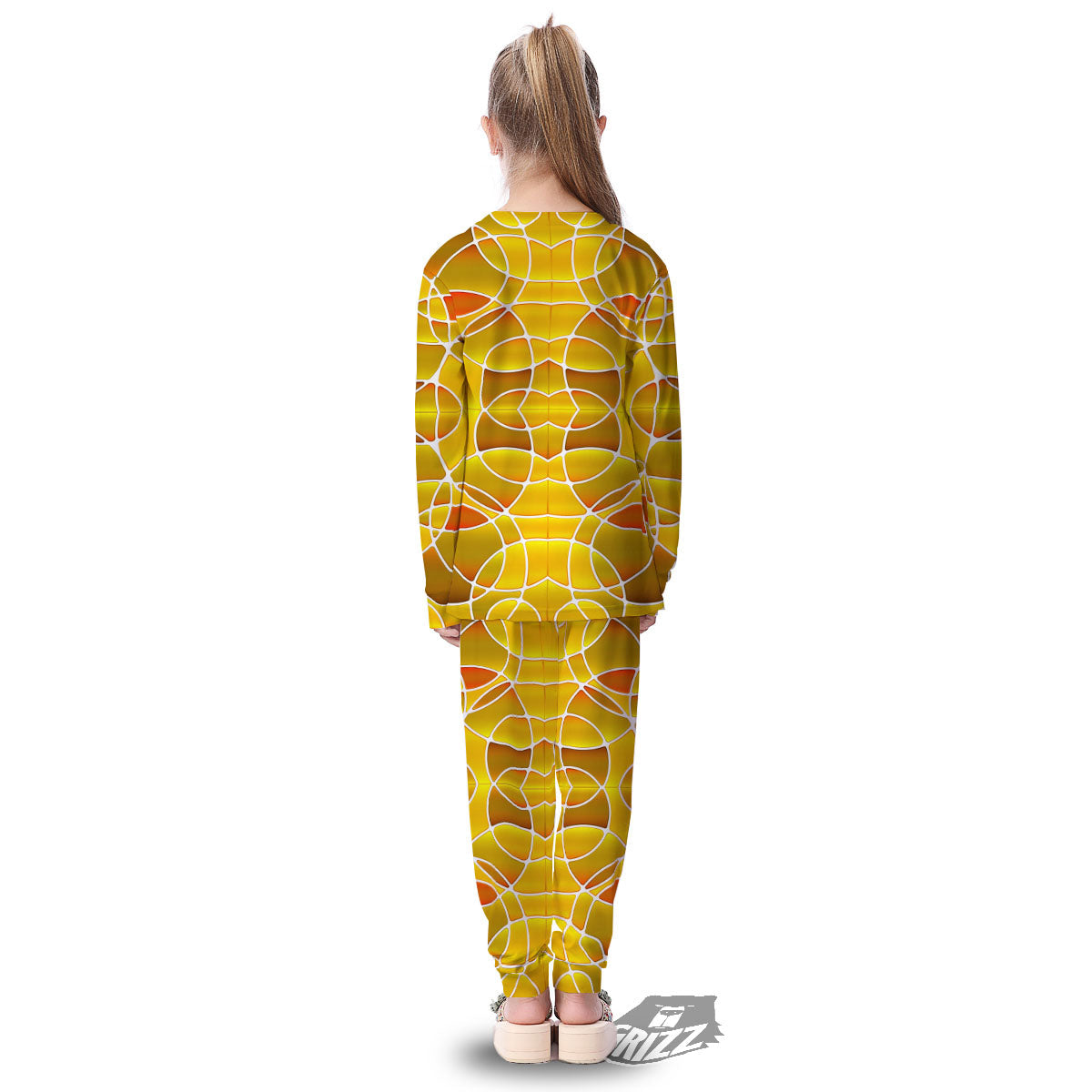 Stained Glass Mosaic Yellow Print Pattern Kid's Pajamas-grizzshop