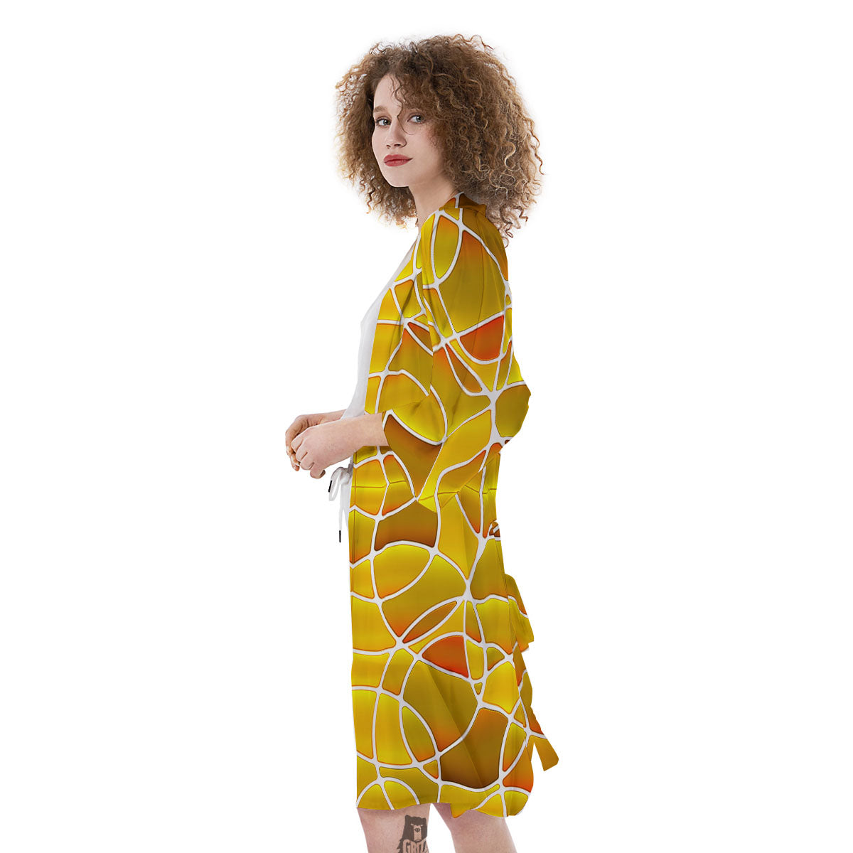 Stained Glass Mosaic Yellow Print Pattern Kimono-grizzshop