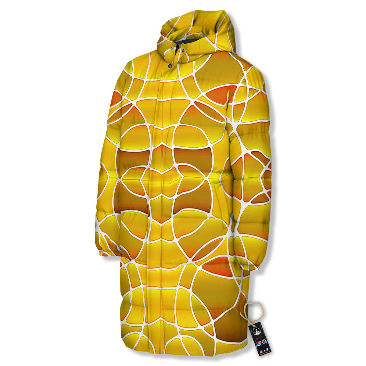 Stained Glass Mosaic Yellow Print Pattern Long Down Jacket-grizzshop