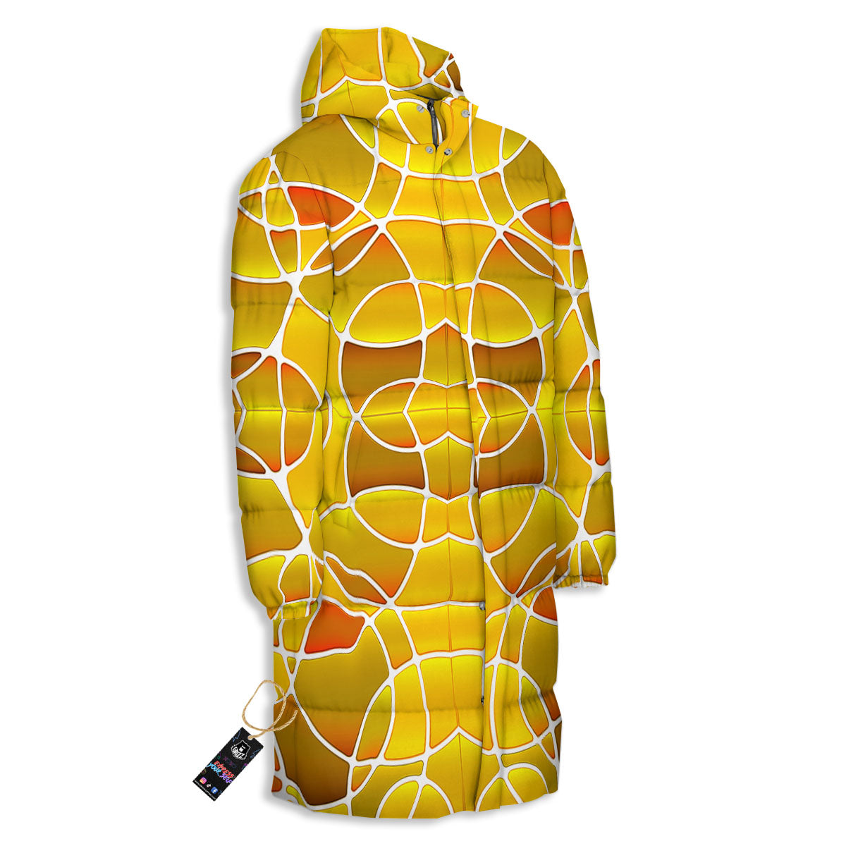 Stained Glass Mosaic Yellow Print Pattern Long Down Jacket-grizzshop